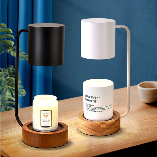 Melting wax table lamp with wooden base, detail view