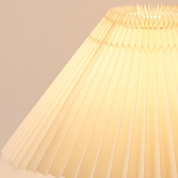 Japandi pleated table lamp with wood base, detail view