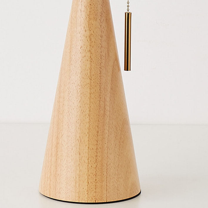 Japandi pleated table lamp with wood base, detail view