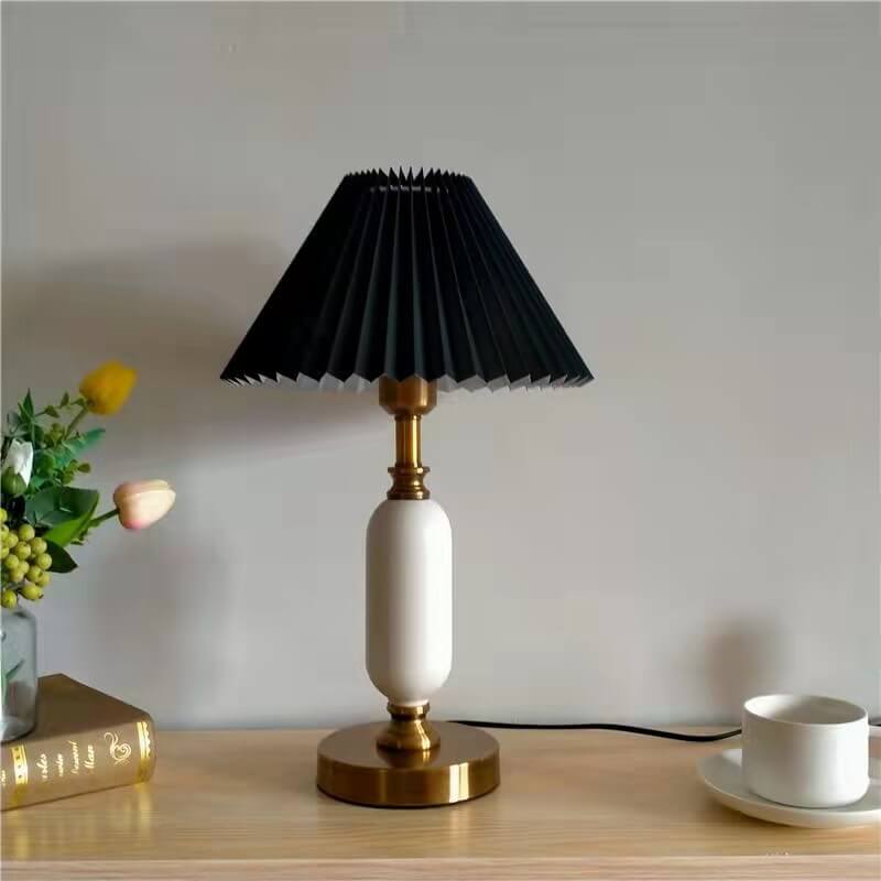 French pleated shade table lamp, detail view