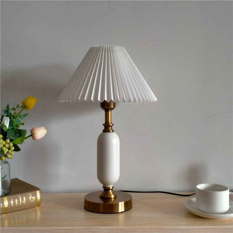 French pleated shade table lamp, detail view