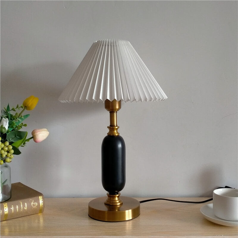 French pleated shade table lamp, detail view