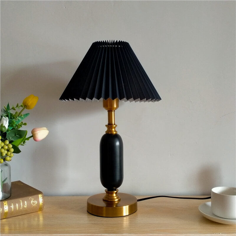 French pleated shade table lamp, detail view