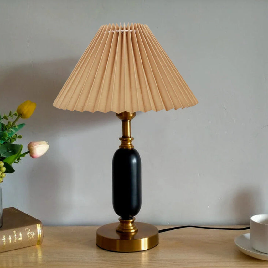 French pleated shade table lamp, detail view
