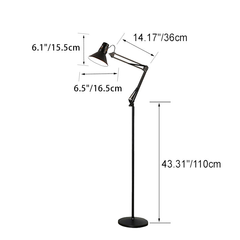 Scandinavian swivel arm floor lamp, detail view