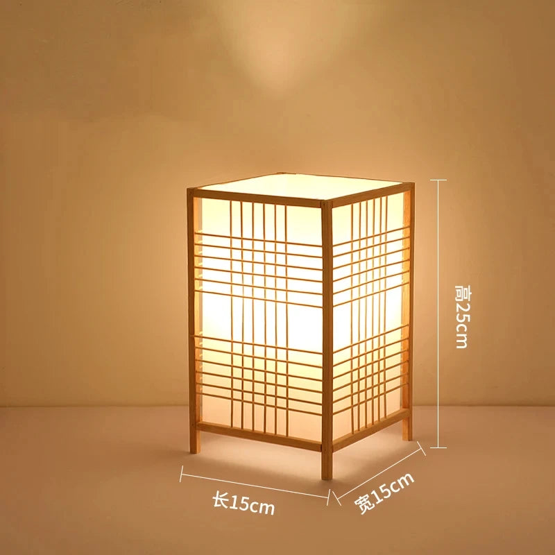 Shoji table lantern lamp with dimensions, 15 by 15 by 25 cm