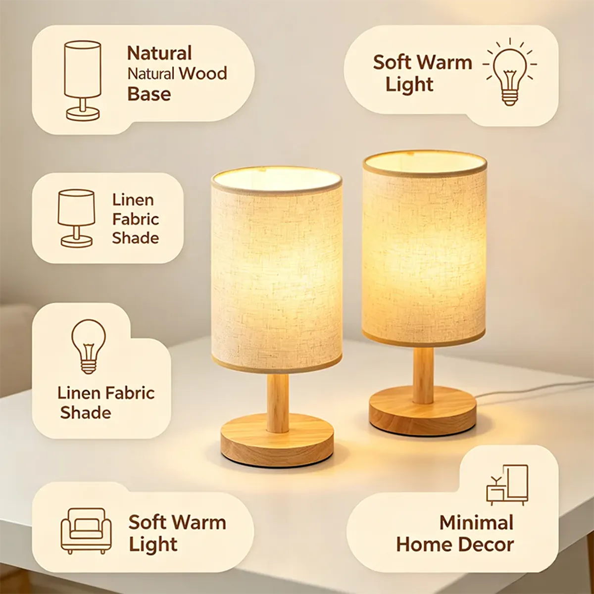 Bamboo base table lamp with fabric shade, detail view