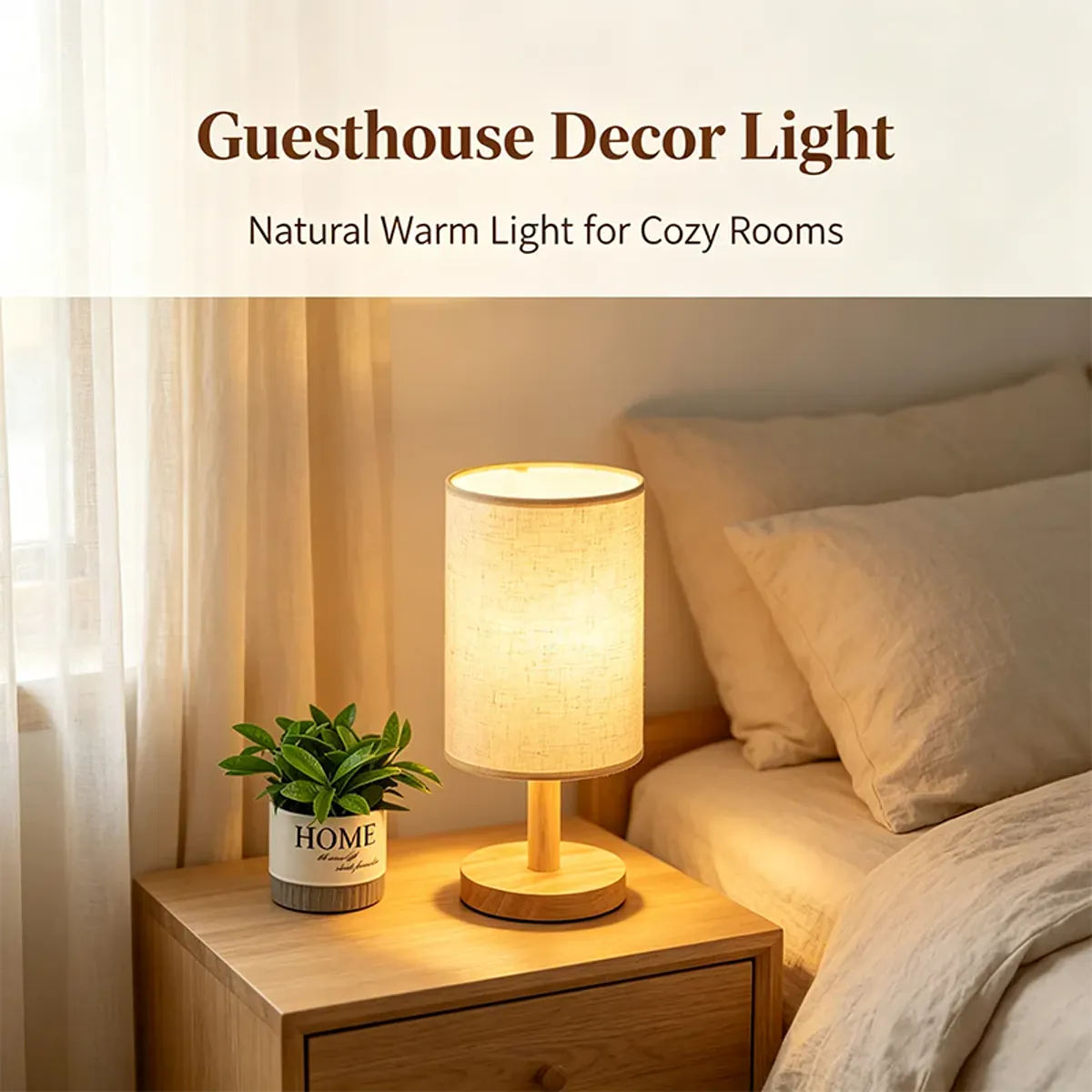 Bamboo base table lamp with fabric shade, detail view