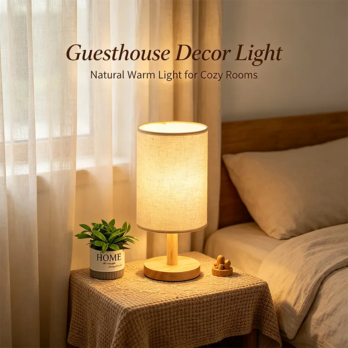 Bamboo base table lamp with fabric shade, detail view