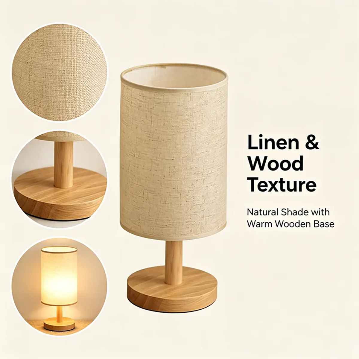 Bamboo base table lamp with fabric shade, detail view