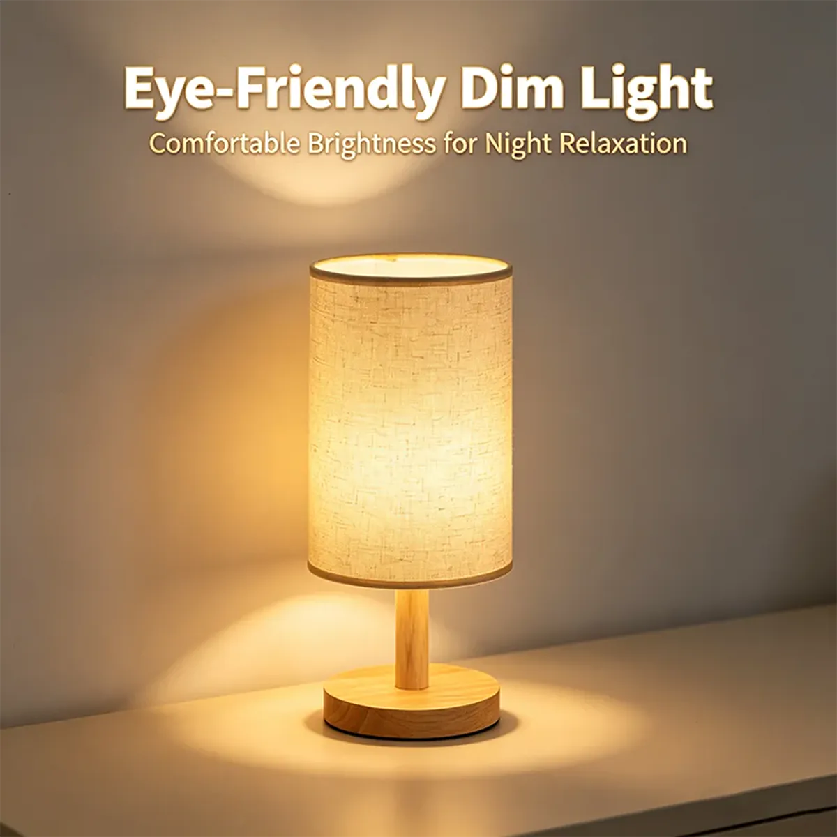 Bamboo base table lamp with fabric shade, detail view