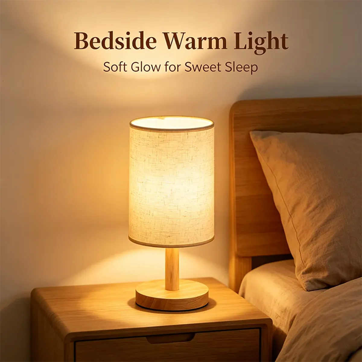 Bamboo base table lamp with fabric shade, detail view