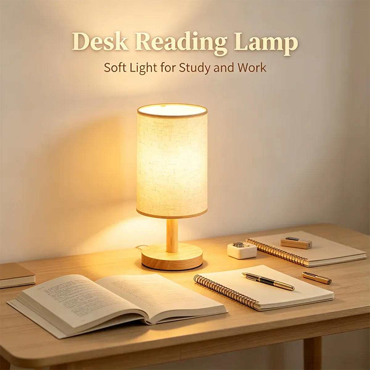 Bamboo base table lamp with fabric shade, detail view