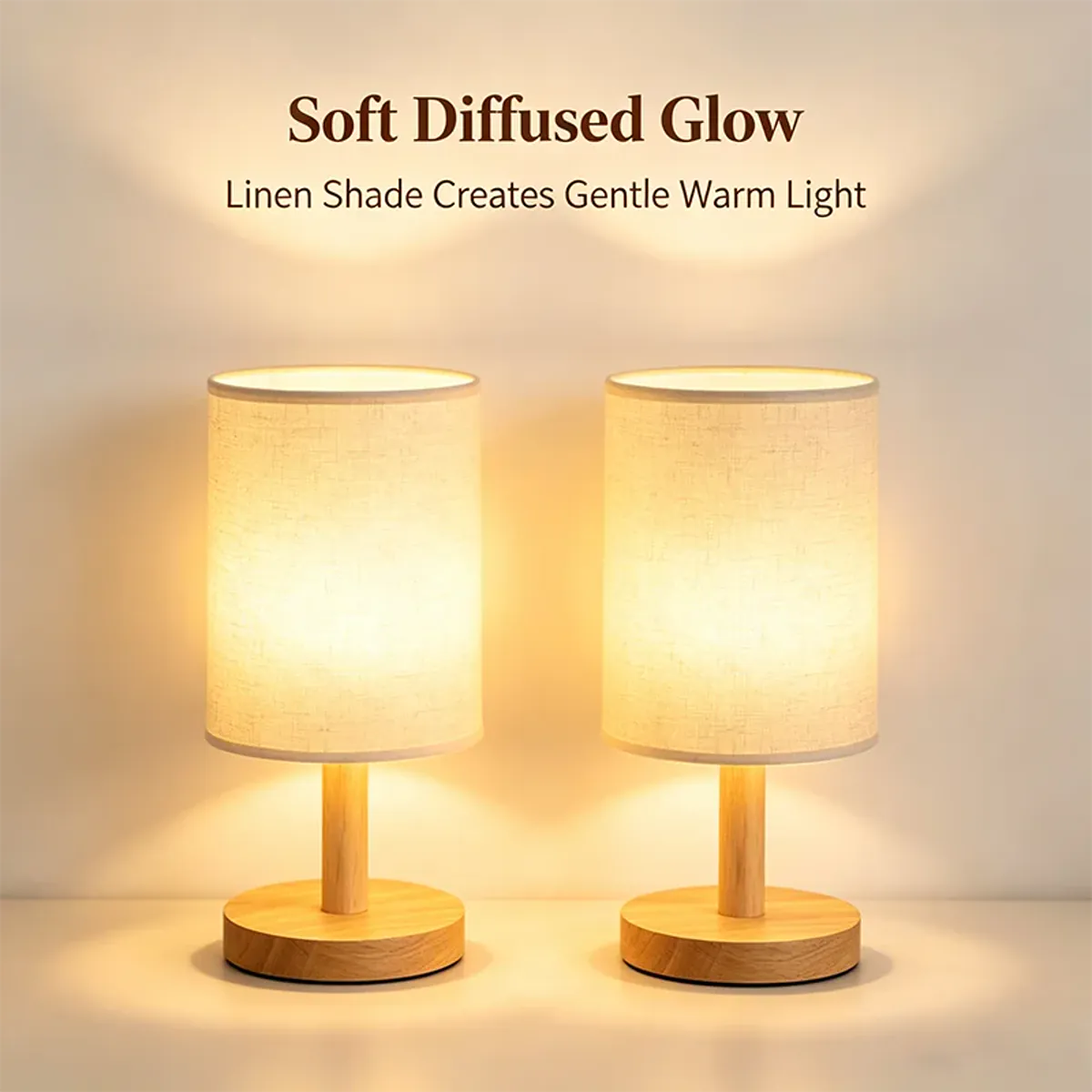 Bamboo base table lamp with fabric shade, detail view