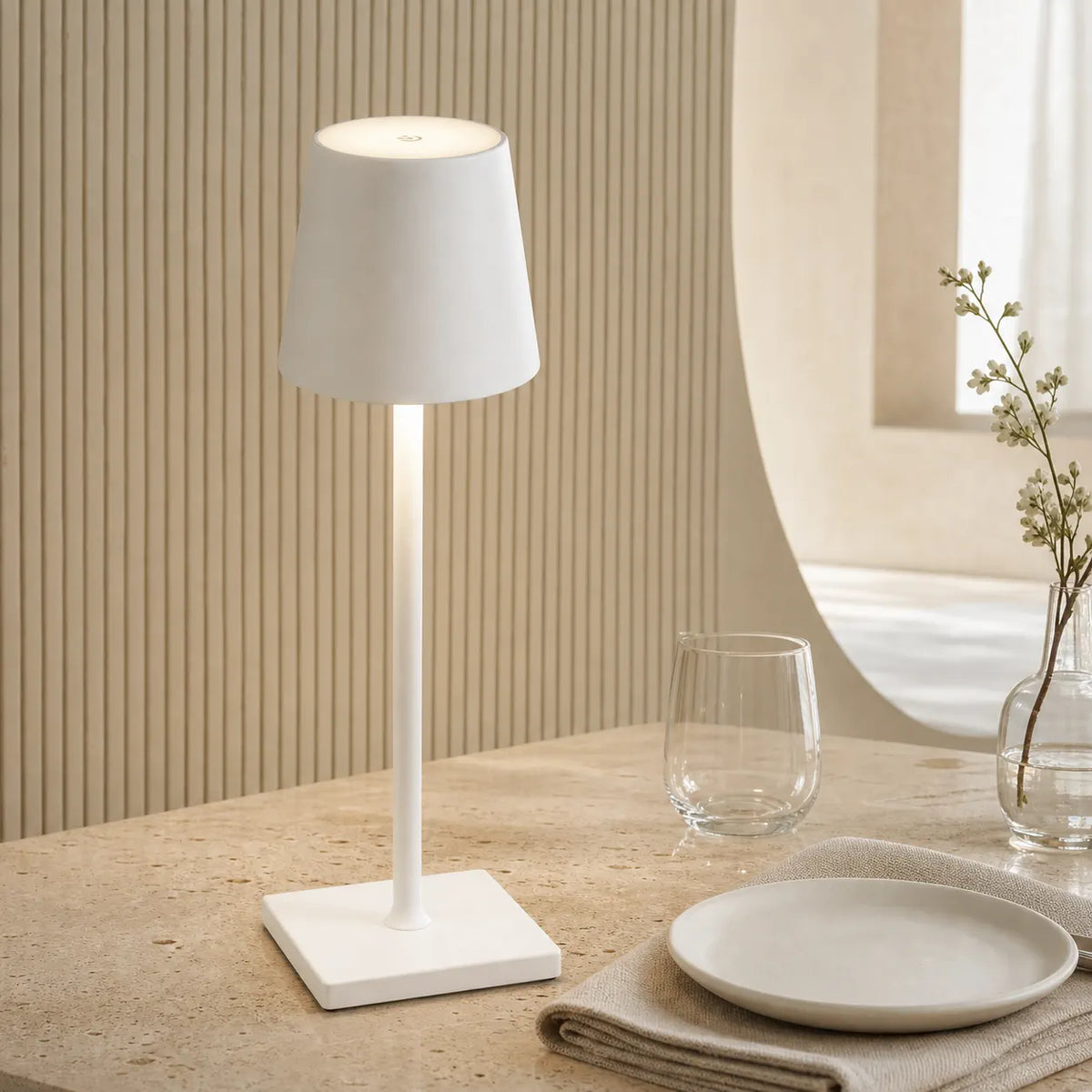 Sculptural cordless rechargeable table lamp, detail view