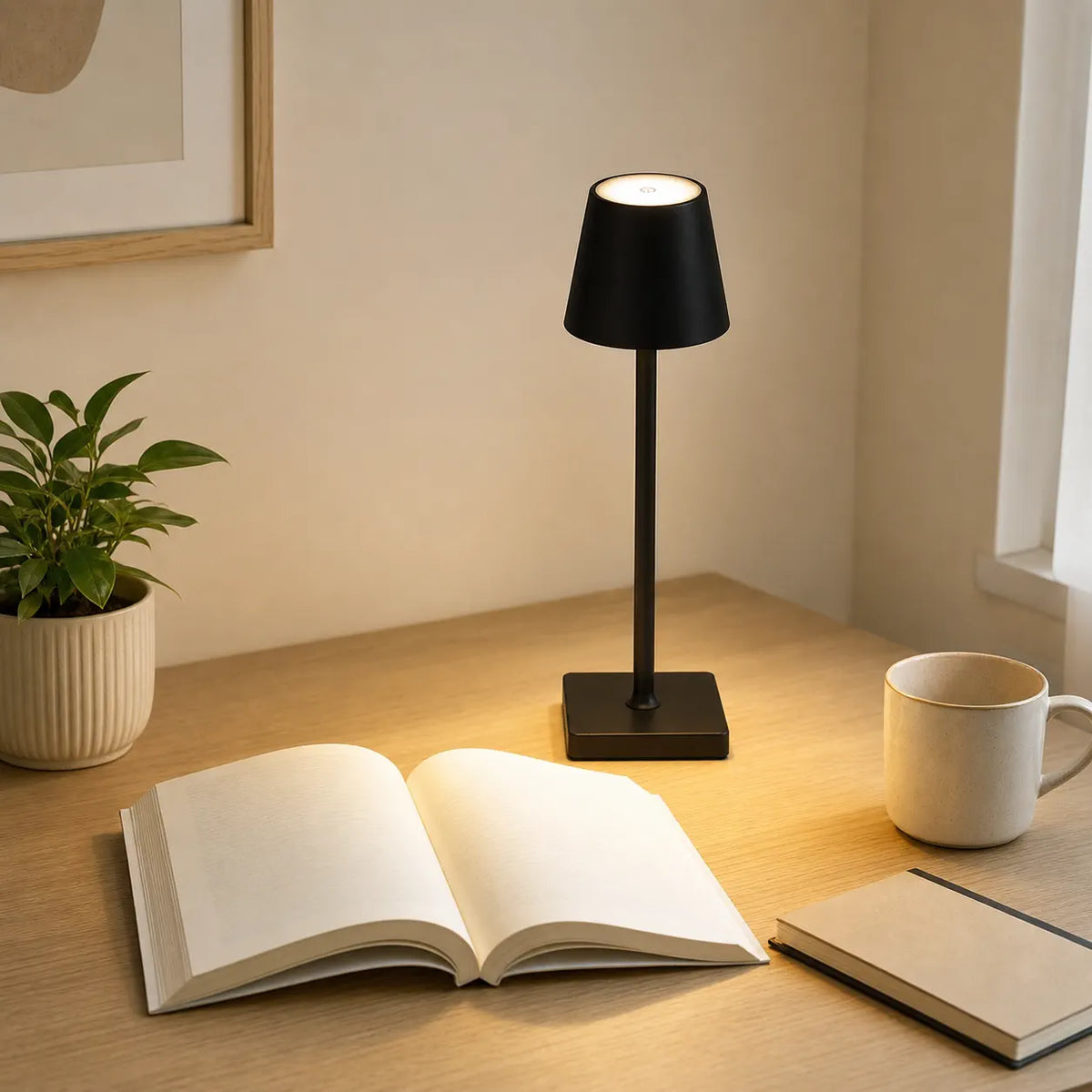 Sculptural cordless rechargeable table lamp, detail view