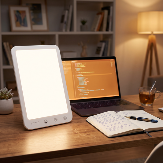 LED desk light panel with timer, lifestyle view