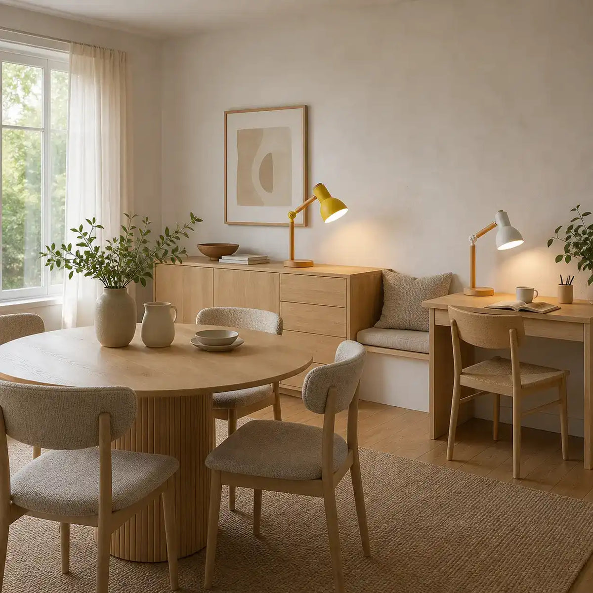 Nordic wood table lamp with rotatable head, detail view